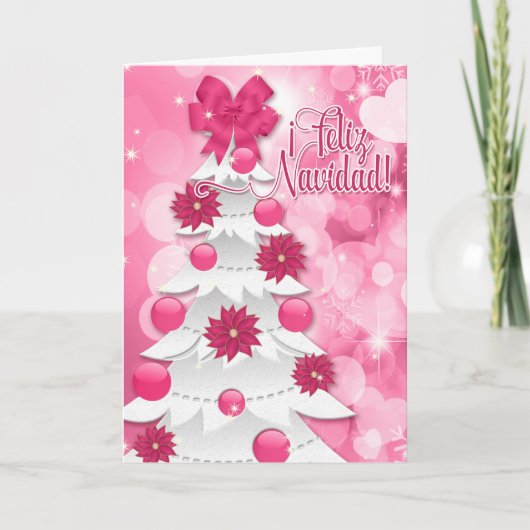 Spaanse Feliz Navidad Pink Poinsettia Kerstmis Feestdagen Kaart (Voorkant)