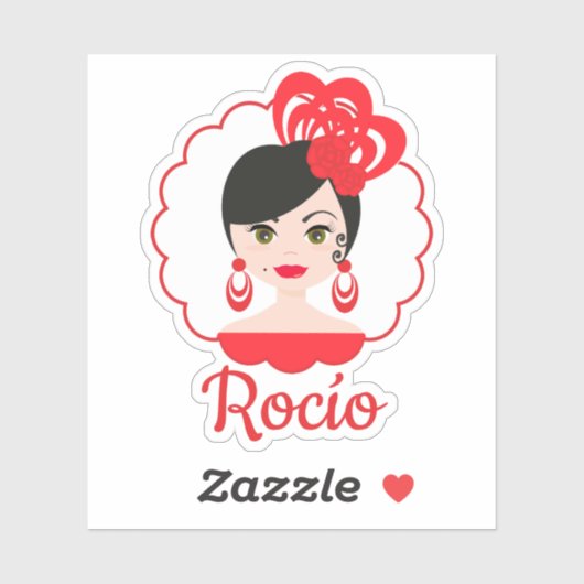Spaanse Flamenca Girl Doll in Red Design Sticker (Vel)