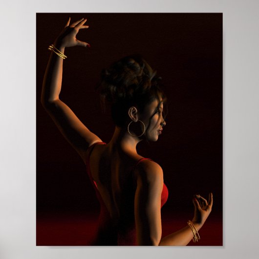 Spaanse Flamenco Dancer op een donkere plek Poster (Voorkant)