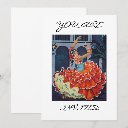 Spaanse Flamenco Dancer U wordt uitgenodigd Kaart (Voorkant / Achterkant)