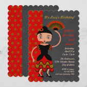 Spaanse Flamengo-meisje Birthday Party uitnodiging (Voorkant / Achterkant)