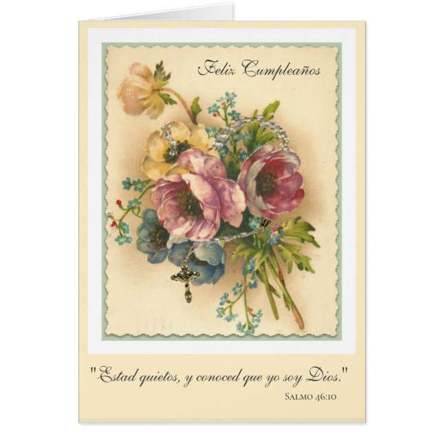 Spaanse Floral Rosary Birthday Religious Scripting (Voorkant)