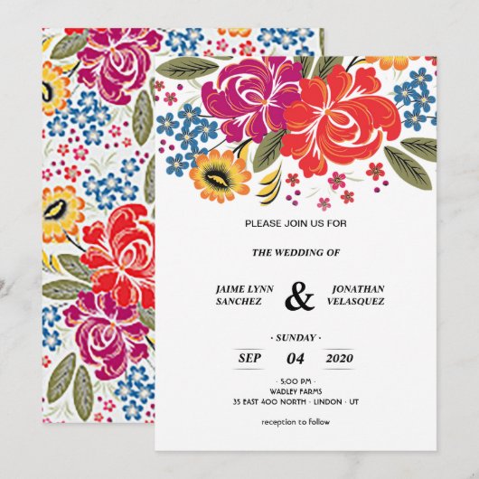 SPAANSE FLORALEN WEDINGINVITATIES (Voorkant / Achterkant)