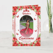 Spaanse foto Rode Glitter Bloemen Quinceanera Programma (Voorkant)