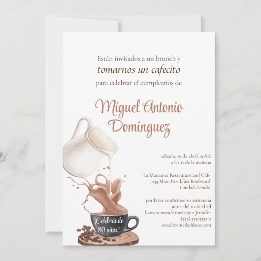 Spaanse Fun Coffee Splash 80ste Verjaardagsfeest Kaart (Voorkant)
