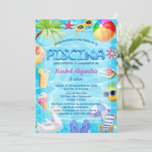 Spaanse Fun Pool Party Verjaardag voor meisjes Kaart (Staand voorkant)