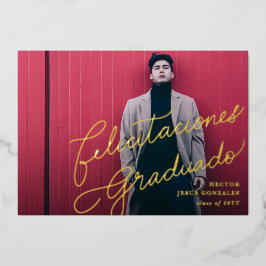 Spaanse Gefeliciteerd Afstudeerder Foto aankondigi Folie Uitnodiging