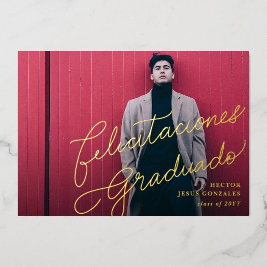 Spaanse Gefeliciteerd Afstudeerder Foto aankondigi Folie Uitnodiging (Voorkant)