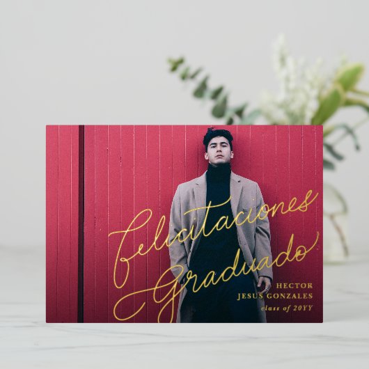 Spaanse Gefeliciteerd Afstudeerder Foto aankondigi Folie Uitnodiging (Staand Voorkant)