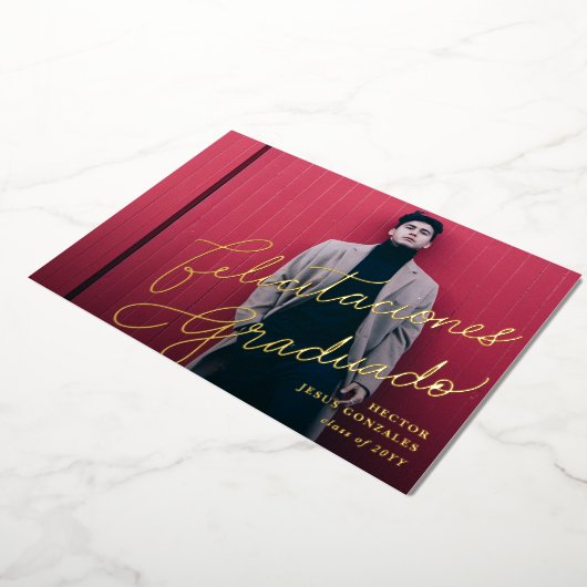 Spaanse Gefeliciteerd Afstudeerder Foto aankondigi Folie Uitnodiging (Gedraaid)