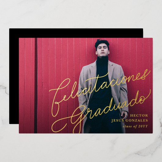 Spaanse Gefeliciteerd Afstudeerder Foto aankondigi Folie Uitnodiging (Voorkant / Achterkant)