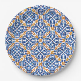 Spaanse Gele Blue Tile - mediterrane bruiloft Papieren Bordje