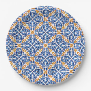 Spaanse Gele Blue Tile - mediterrane bruiloft Papieren Bordje