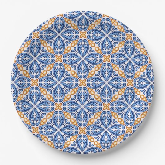 Spaanse Gele Blue Tile - mediterrane bruiloft Papieren Bordje (Voorkant)