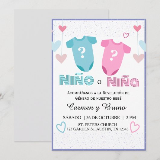 Spaanse genderonthulling Nodig Revelacion de Gener Kaart (Voorkant / Achterkant)