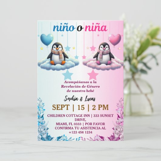 Spaanse geslachtsonthulling Penguin Kaart (Staand voorkant)