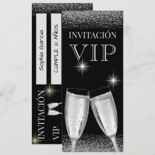 Spaanse Glitzy Zilveren VIP Verjaardagsfeest Kaart