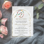 Spaanse Gouden Boog Kruis Meisje Monogram Doop Acryl Uitnodigingen