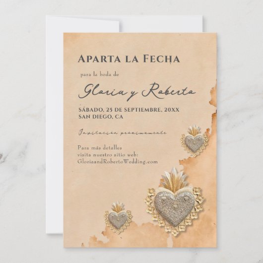 Spaanse Gouden Zilveren Milagros Hart Save the Dat Kaart (Voorkant)