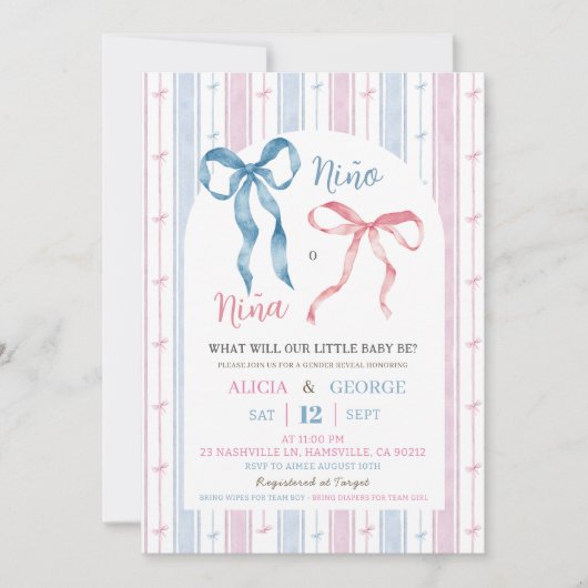 Spaanse Grandmillenial Preppy Bow Genderonthulling Kaart (Voorkant)