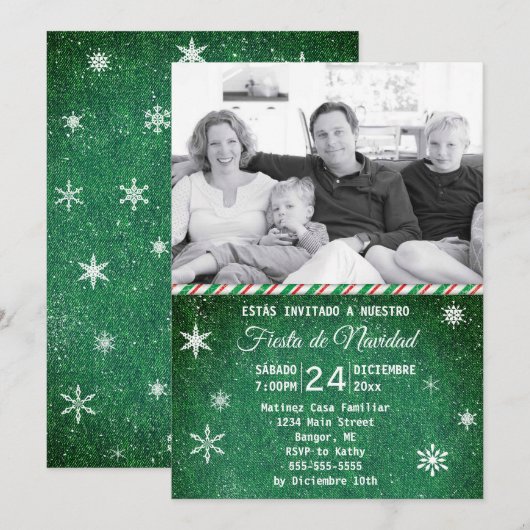 Spaanse groene denim Snowflake Foto Holiday Kaart (Voorkant / Achterkant)