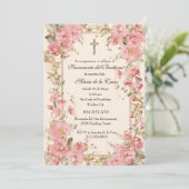 Spaanse Guadalupe Doop Roze Bloemen Kaart (Staand voorkant)