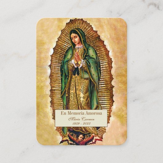 Spaanse Guadalupe Mary Funeral Prayer Heilige Kaar Plaatskaartje (Voorkant)