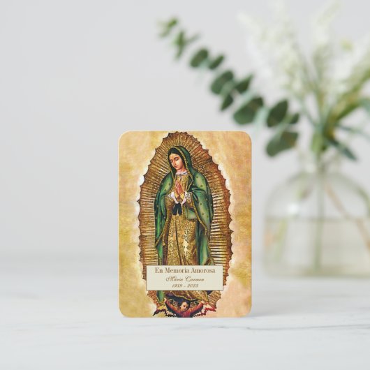 Spaanse Guadalupe Mary Funeral Prayer Heilige Kaar Plaatskaartje (Staand voorkant)