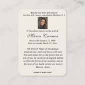 Spaanse Guadalupe Mary Funeral Prayer Heilige Kaar Plaatskaartje (Achterkant)