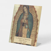 Spaanse Guadalupe Mary Funeral Prayer Heilige Kaar Reclamebord Met Voetstuk (Voorkant)