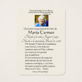 Spaanse Guadalupe Mary Funeral Prayer Heilige Kaar Visitekaartje (Achterkant)