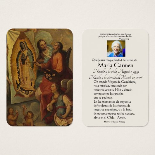 Spaanse Guadalupe Mary Funeral Prayer Heilige Kaar Visitekaartje (Voorkant /achterkant)