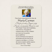 Spaanse Guadalupe Mary Funeral Prayer Heilige Kaar Visitekaartje (Achterkant)