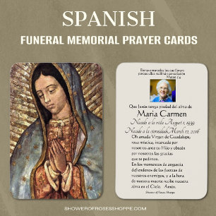 Spaanse Guadalupe Mary Funeral Prayer Heilige Kaar Visitekaartje