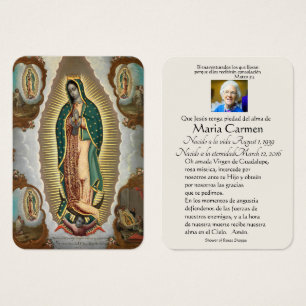Spaanse Guadalupe Mary Funeral Prayer Heilige Kaar Visitekaartje