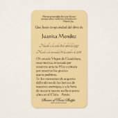 Spaanse Guadalupe Mary Religious Prayer Kaart (Achterkant)