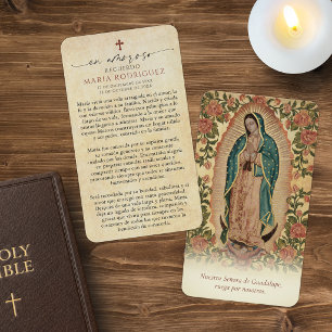 Spaanse Guadalupe-rouwkaart met gebed Visitekaartje