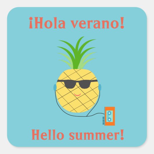 Spaanse "Hallo zomer" Sticker met ananas (Voorkant)