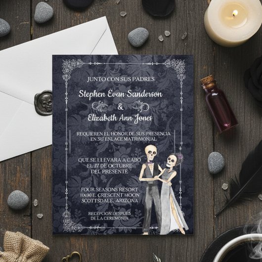 Spaanse halloween Wedding Skeletons Day of Dead in Flyer