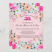 Spaanse Helderroze Bloemen 30ste Verjaardagsfeest Kaart (Voorkant / Achterkant)