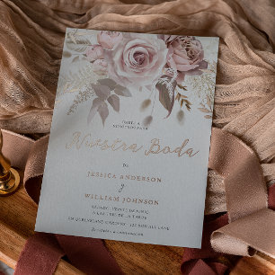Spaanse Huwelijk Nuestra Boda Roze Goud Folie Uitnodiging