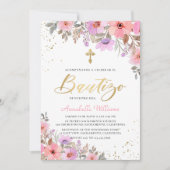 Spaanse Invitacion De Bautizo Floral Baptisme Kaart (Voorkant)