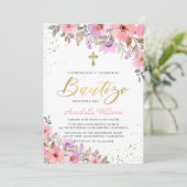 Spaanse Invitacion De Bautizo Floral Baptisme Kaart (Staand voorkant)