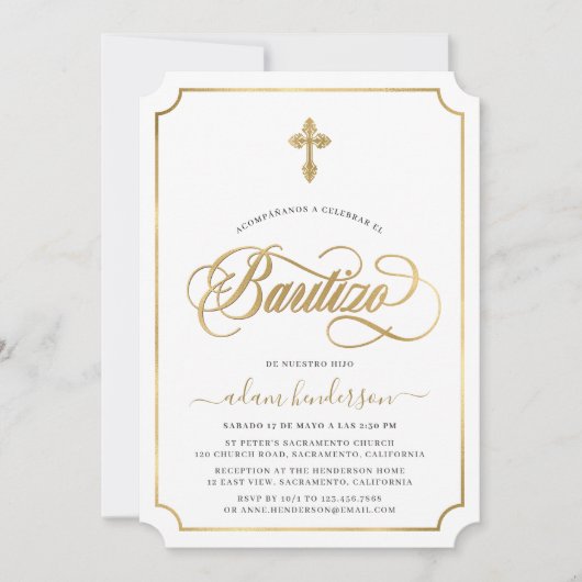 Spaanse Invitacion De Bautizo Gold Kaart (Voorkant)