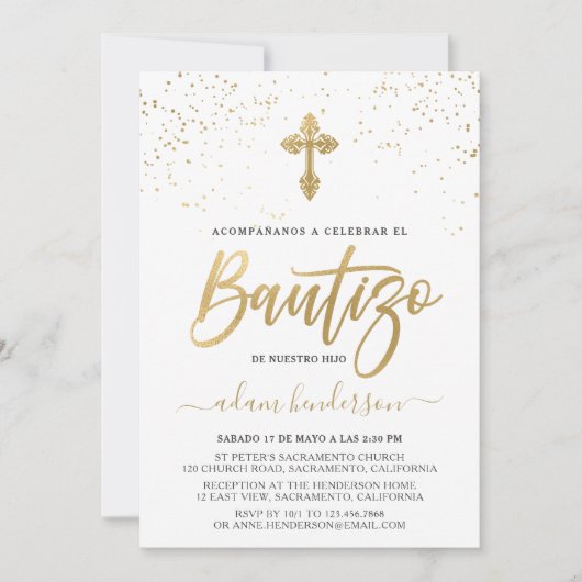 Spaanse Invitacion De Bautizo Gold Kaart (Voorkant)