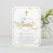 Spaanse Invitacion De Bautizo Marble Gold Kaart (Staand voorkant)