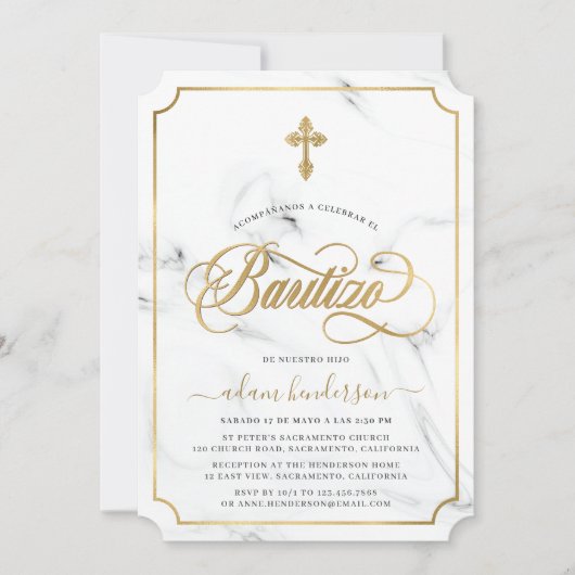 Spaanse Invitacion De Bautizo Marble Gold Kaart (Voorkant)