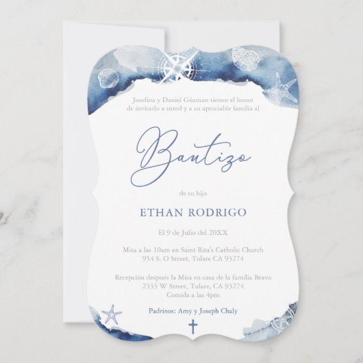 Spaanse Jongens Doop Zeemanschap Thema, Bautizo Ni Kaart (Voorkant)