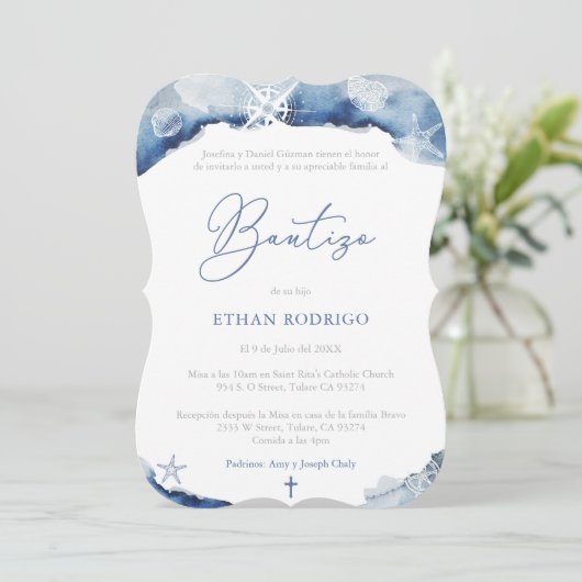 Spaanse Jongens Doop Zeemanschap Thema, Bautizo Ni Kaart (Staand voorkant)