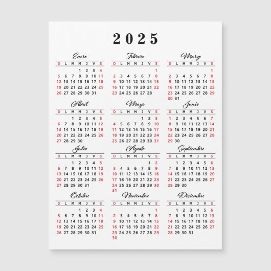 Spaanse Kalender 2025 Wit Zwart Rood (Voorkant)